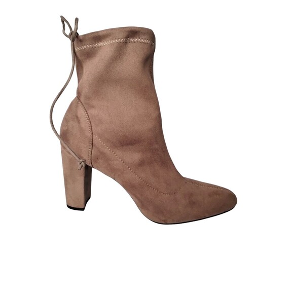 Bamboo Tan Suede Tie Up Platform Booties 10 - Picture 5 of 7